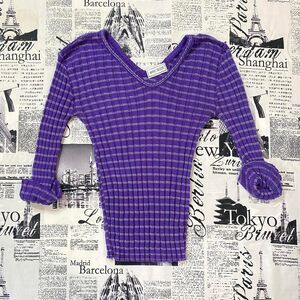 Eric Scot Women's Purple sparkly striped ribbed sweater v neck vintage 80s